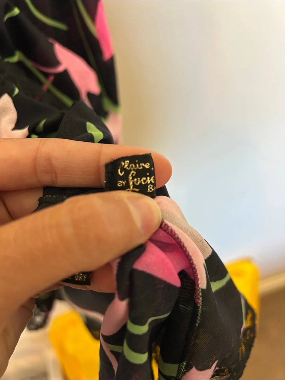 Vintage Claire Sandra Lucie Ann 60’s Black Floral Chemise with Pink Tulip Print - Picture 3 of 11